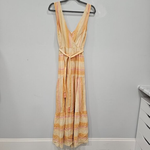 L*Space Clara Plunging Yellow Stripe Sleeveless Double M Slit Maxi Dress‎ Medium - Picture 2 of 11